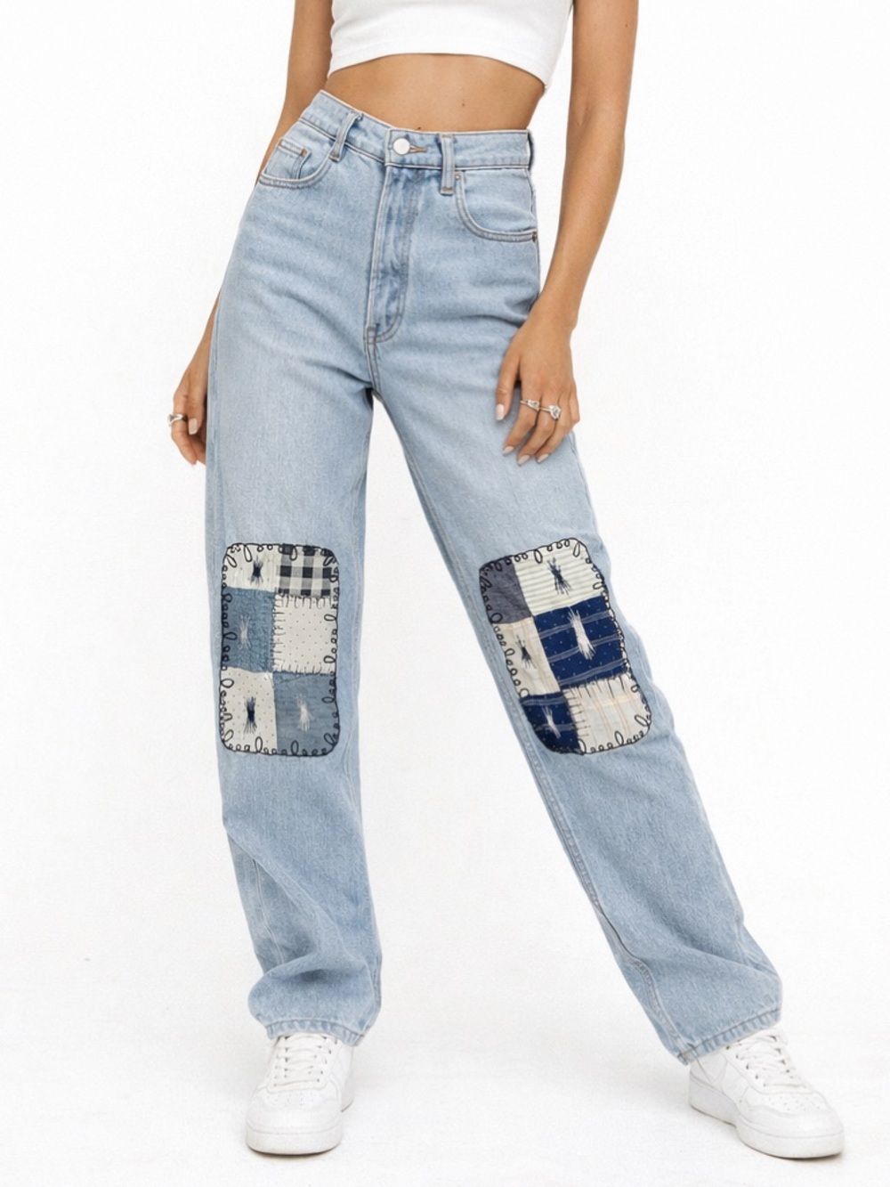 Bliss & Mischief Patchwork Knee Straight-Leg Jeans | - Sz. 29